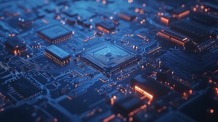 Obraz premium Intricate microchip detail illustrating modern technological processes