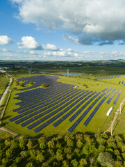 Photovoltaic Solar Panels on Sunny Day in Portugal. Aerial View