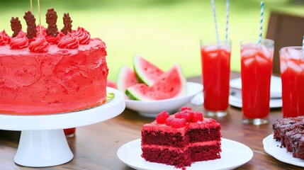 Traditional Juneteenth Celebration with Watermelon and Red Velvet Cake