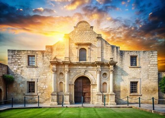 Alamo Double Exposure Stock Photo: Historic Texas Landmark on White Background