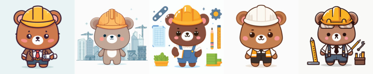 cute bear vector in architect costume