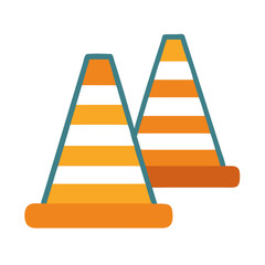 Two isolated road cones, orange and black stripes illustration