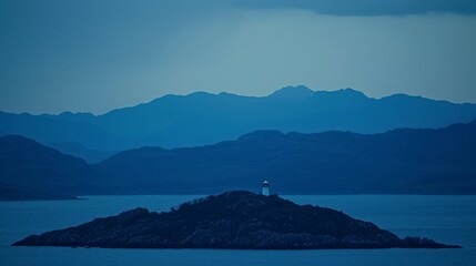 Dusk Lighthouse Casting Guiding Beam Across Ocean for Ships Safety
