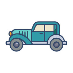 Classic Teal Car Icon on Black Background Illustration