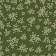 Vector illustration, seamless pattern of leaves in different shades of shades on a dark background. Background for website, packaging, design fabric, wallpaper, textile