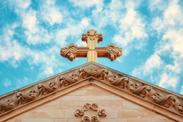 A golden cross atop the dome against a blue sky Generative AI