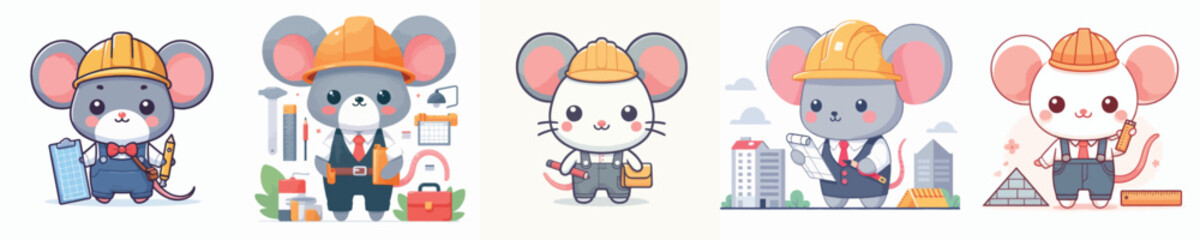 cute mouse vector in architect costume