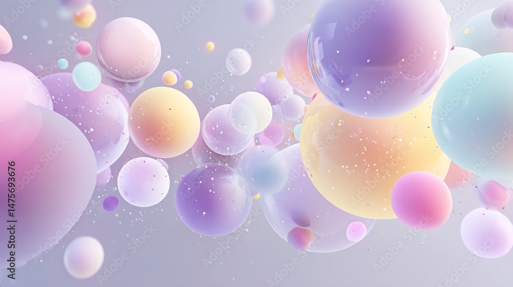 Poster elegant pastel spheres in an abstract composition with floating bubble arrangement