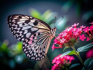 Naklejka premium Black and White Butterfly on Pink Flowers - High-Resolution Stock Photo
