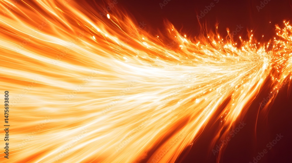 Poster abstract fiery path through a dark space.