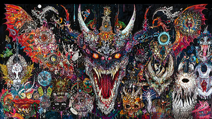 Fototapeta premium Fantasy demon artwork, cosmic background, detailed intricate design, for dark fantasy or surreal art