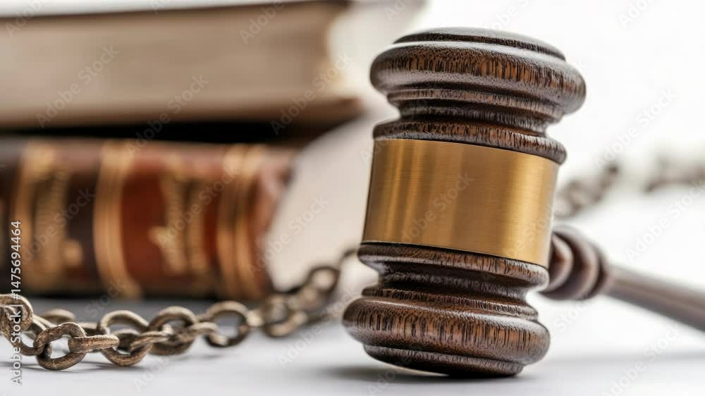 Poster a wooden gavel rests atop a chain, perfect for adding texture to your image or illustration