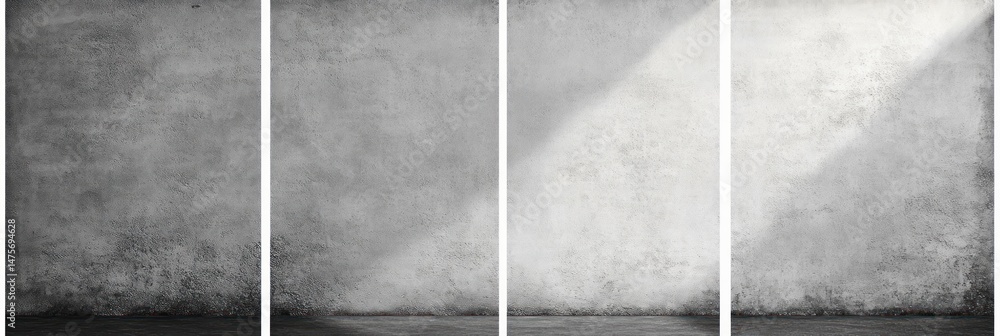 Aufkleber four vertical panels showing a textured gray concrete wall with gradual lighting from dark on the le