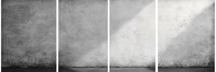 Four vertical panels showing a textured gray concrete wall with gradual lighting from dark on the left to bright on the right, creating a smooth gradient effect