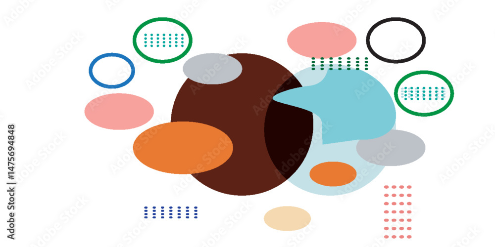 Poster minimalistic abstract vector design, layered geometric shapes circles, squares, and triangles with s