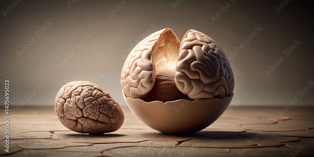 Poster brain development: a conceptual image of a brain emerging from an egg