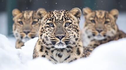 Obraz premium Amur Leopards Resting in Snow Showcasing Their Elusive Behavior