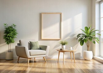 Clean Modern Home Interior Frame Mockup - Wood Floors, Empty Frame