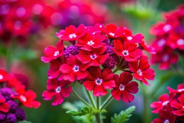 Fototapeta premium Close-up of Vibrant Red Verbena Flowers in Empress Garden, High Depth of Field