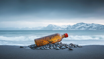 Plastic bottle waste on Arctic beach