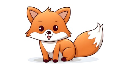 Fototapeta premium Happy Fox Cartoon Vector Illustration - Cute Wild Animal Line Art Design