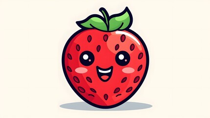 Obraz premium Happy Strawberry Fruit Line Art Illustration for Kawaii Designs