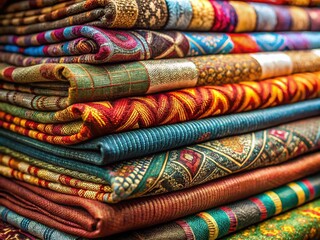 Colorful Fabric Texture Pile: Close-Up Shot of Diverse Textiles