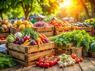 Colorful Harvested Vegetables at Farmer's Market Stall