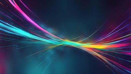 Abstract Neon Light Trails Across Dark Space