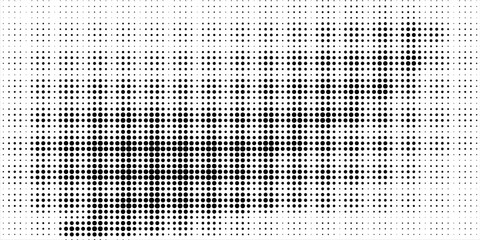 Grunge halftone gradient background. Faded grit noise texture. White and black sand wallpaper. Retro pixelated backdrop. Anime or manga style comic overlay. Vector graphic design textured template