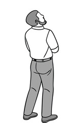Cartoon Man Looking Up with Arms Crossed – Rear View Thinking Pose Vector Illustration

