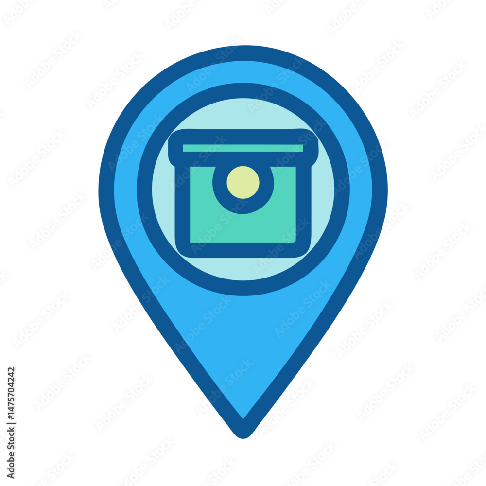 Poster delivery location pointer with package on a black background