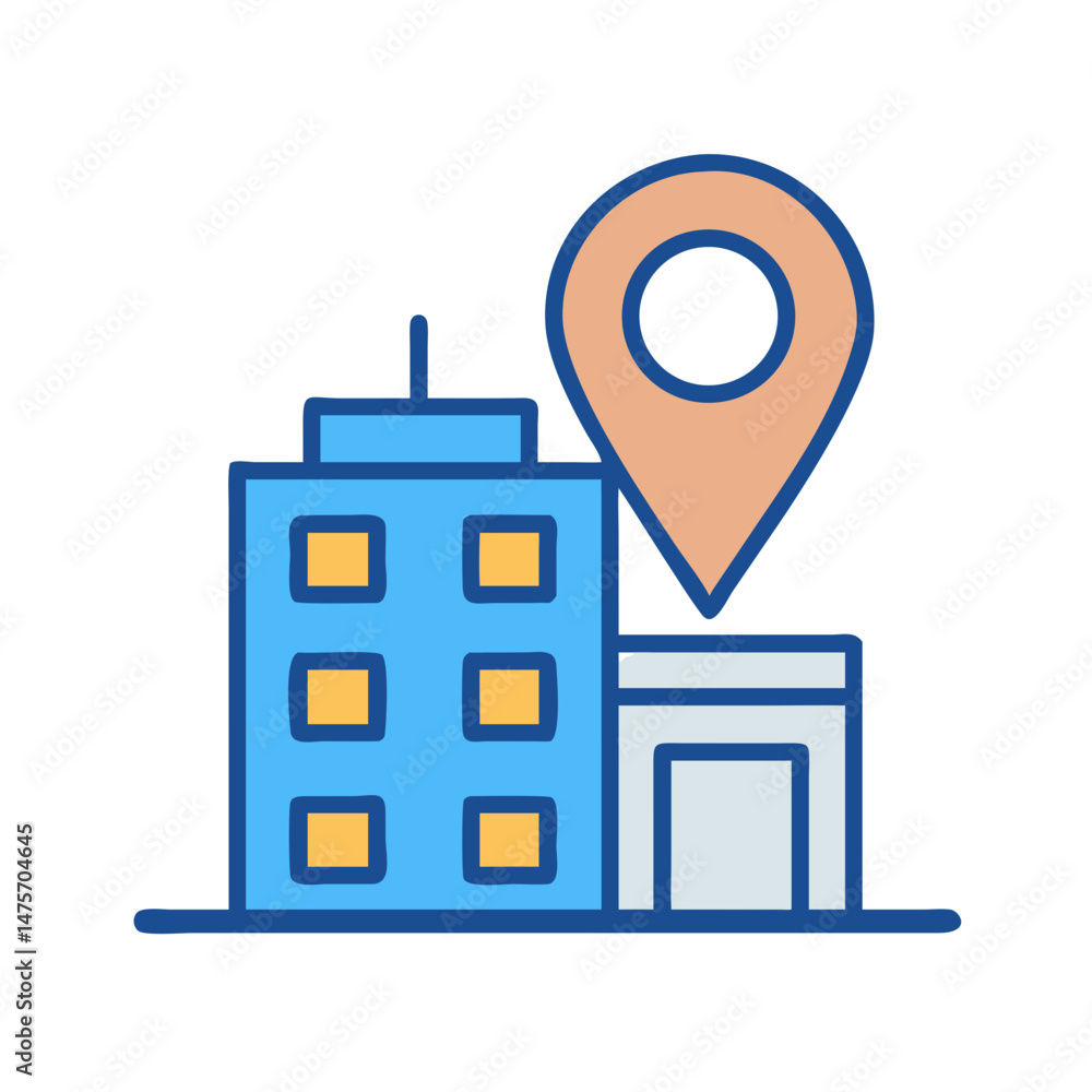 Poster office building and location pointer graphic illustration design