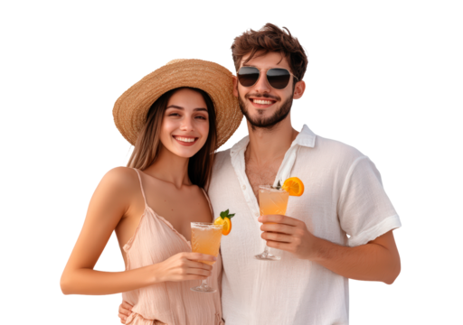Happy couple in summer clothes isolated on transparent background - Powered by Adobe