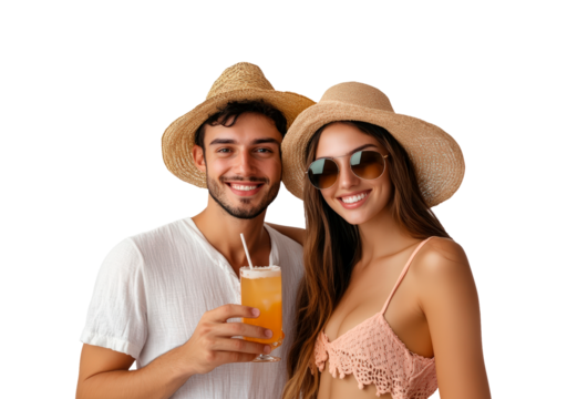 Happy couple in summer clothes isolated on transparent background