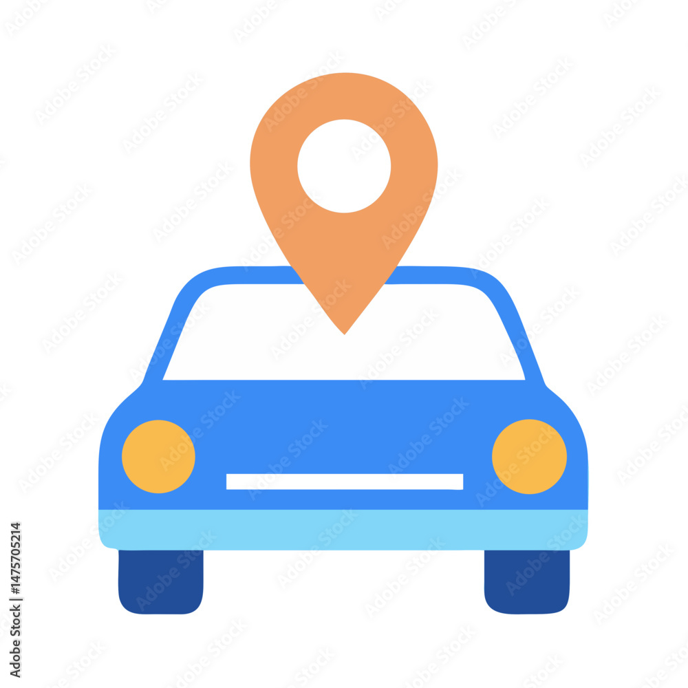 Poster blue car with location pointer on a black background