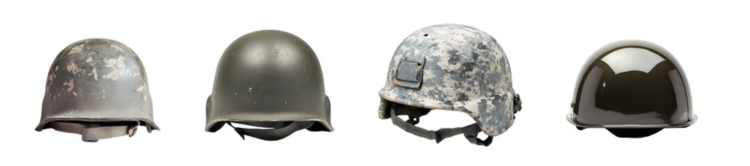 Fototapeta premium Multiple military headgear displays isolated on transparent background