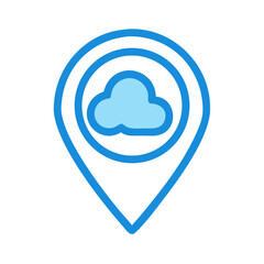 Blue icon symbol of the weather, pinpointing cloud location