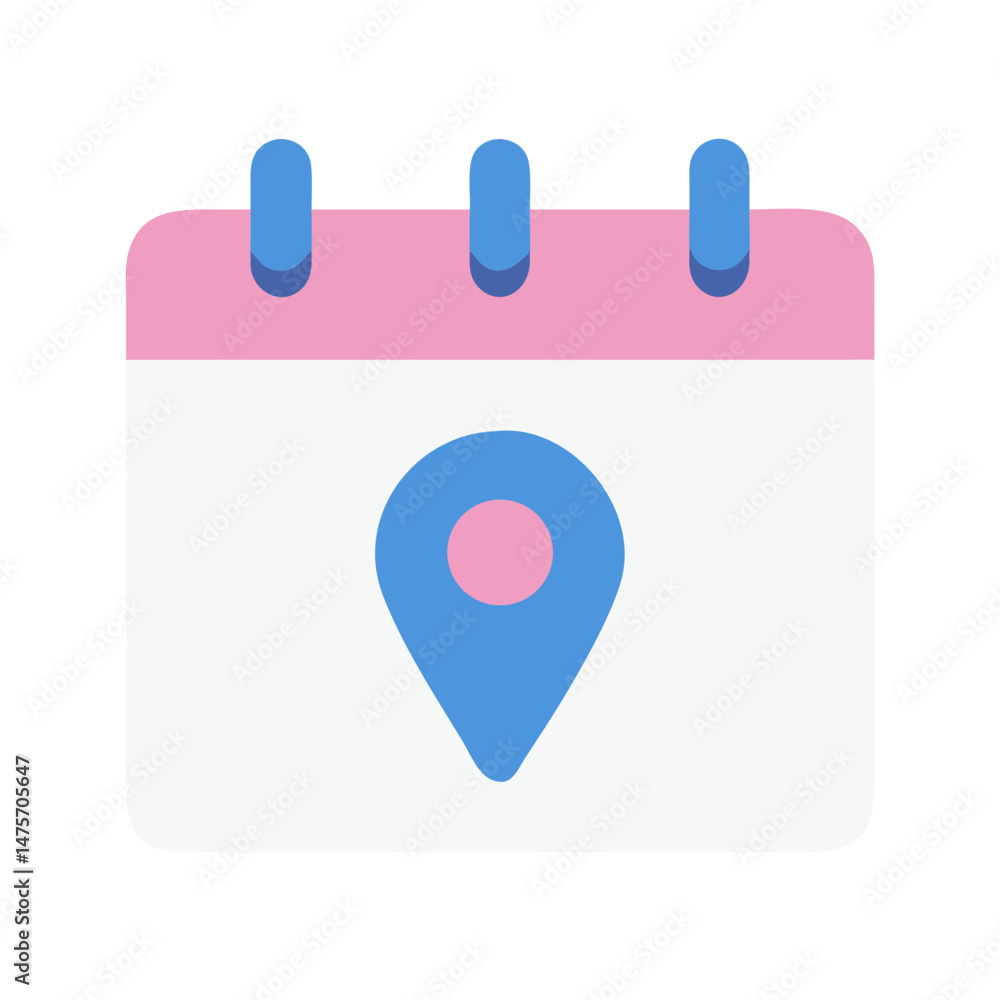 Poster flat icon calendar with location pin for scheduling