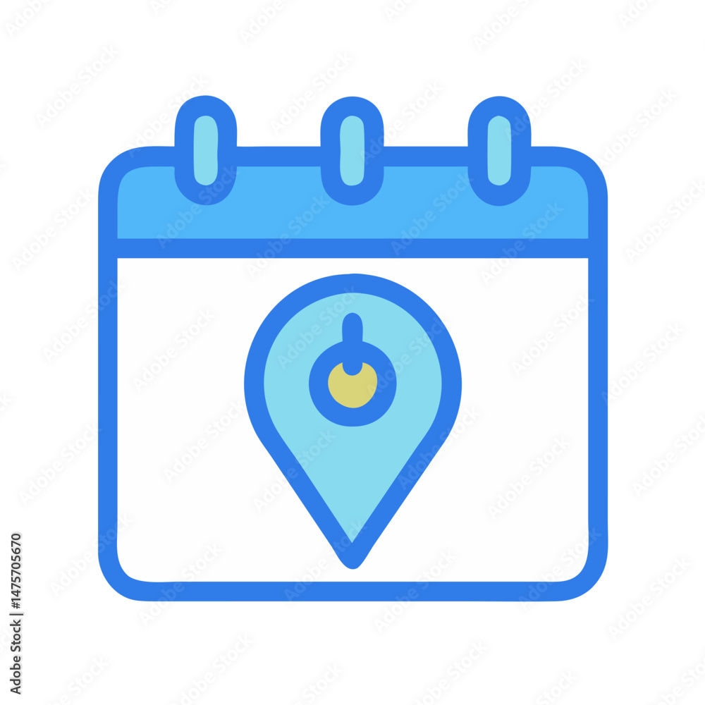 Poster calendar icon with a location pin and simple design