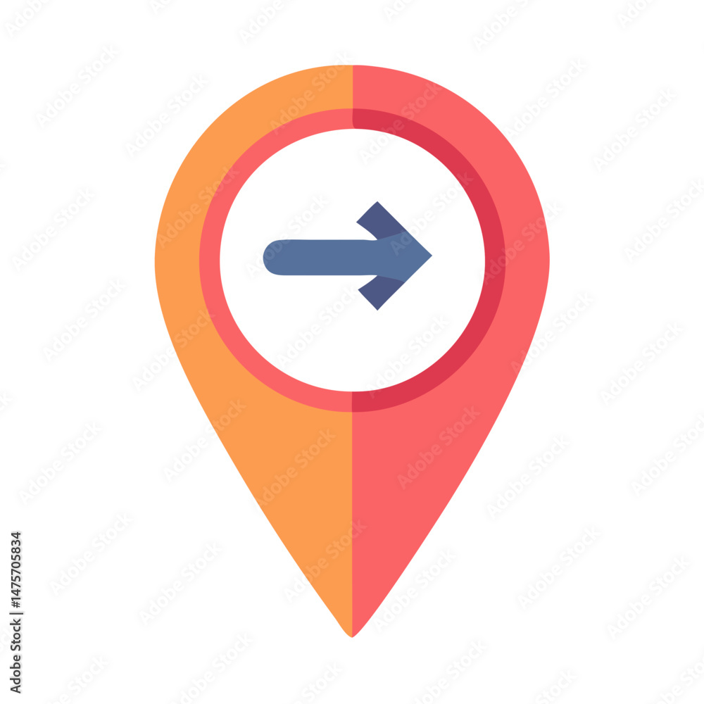 Poster navigation pin icon with an arrow on black background