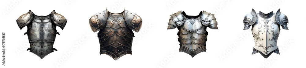 Poster set of different styles of medieval armor displayed. isolated on transparent background