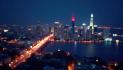 Abstract blurred city skyline at night, perfect for website backgrounds , cityscape, glass
