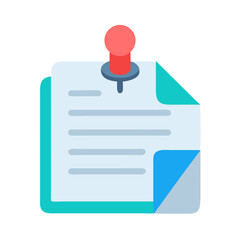 Flat illustration of a paper note pinned on background