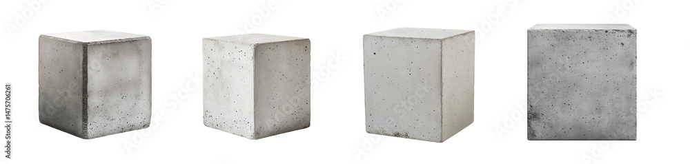Poster set of three dimensional rendering of cubic concrete blocks. isolated on transparent background