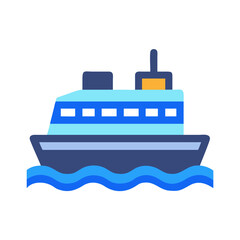 Stylized boat icon floating on calm ocean water