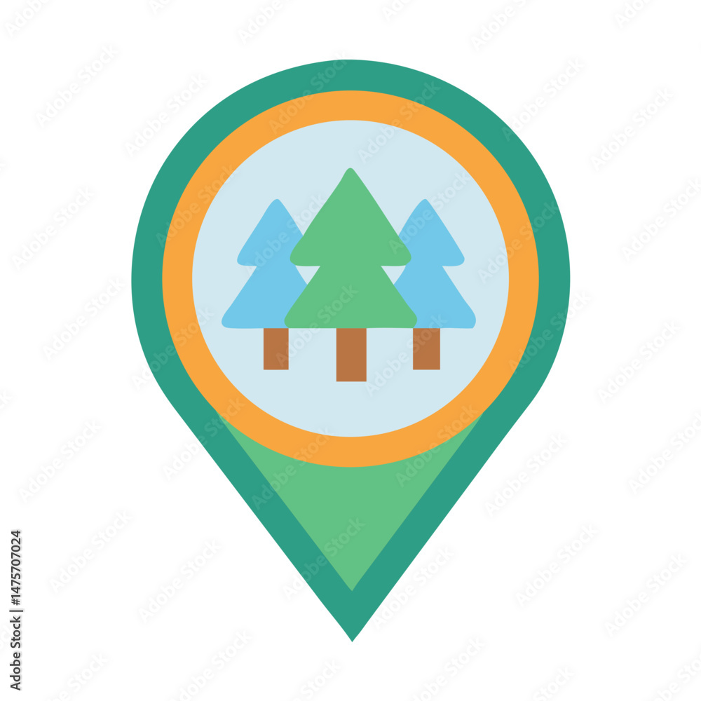 Poster flat design style forest location marker on black background