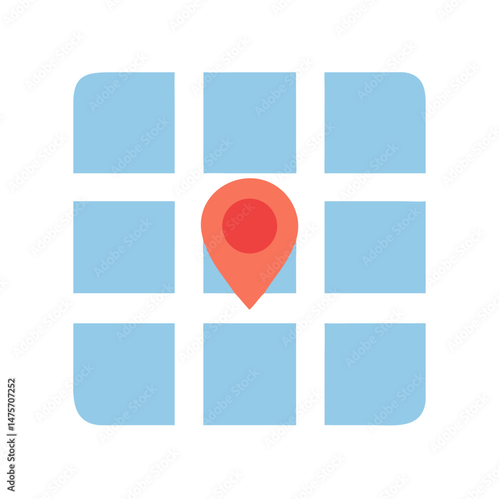Poster flat map icon pinpointing location on grid structure