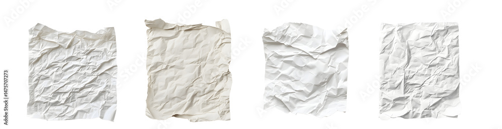 Poster set of abstract representation of crumpled paper texture. isolated on transparent background