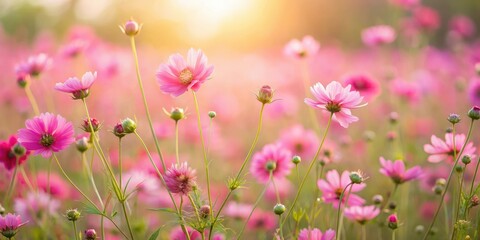 Fototapeta premium Pink Soft Focus Wildflower Field , breeze, sky, breeze